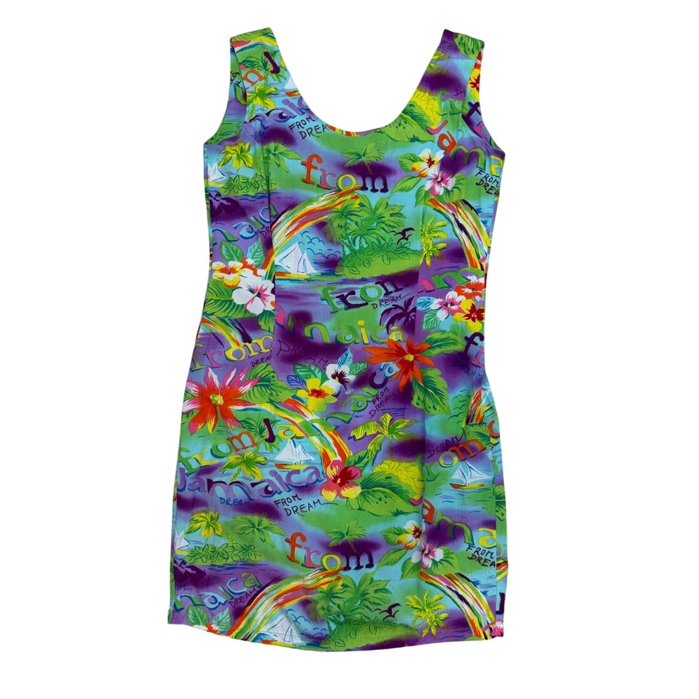 Vintage Jams World Jamaica Tropical Island Mini Dress 3 Floral Resort‎